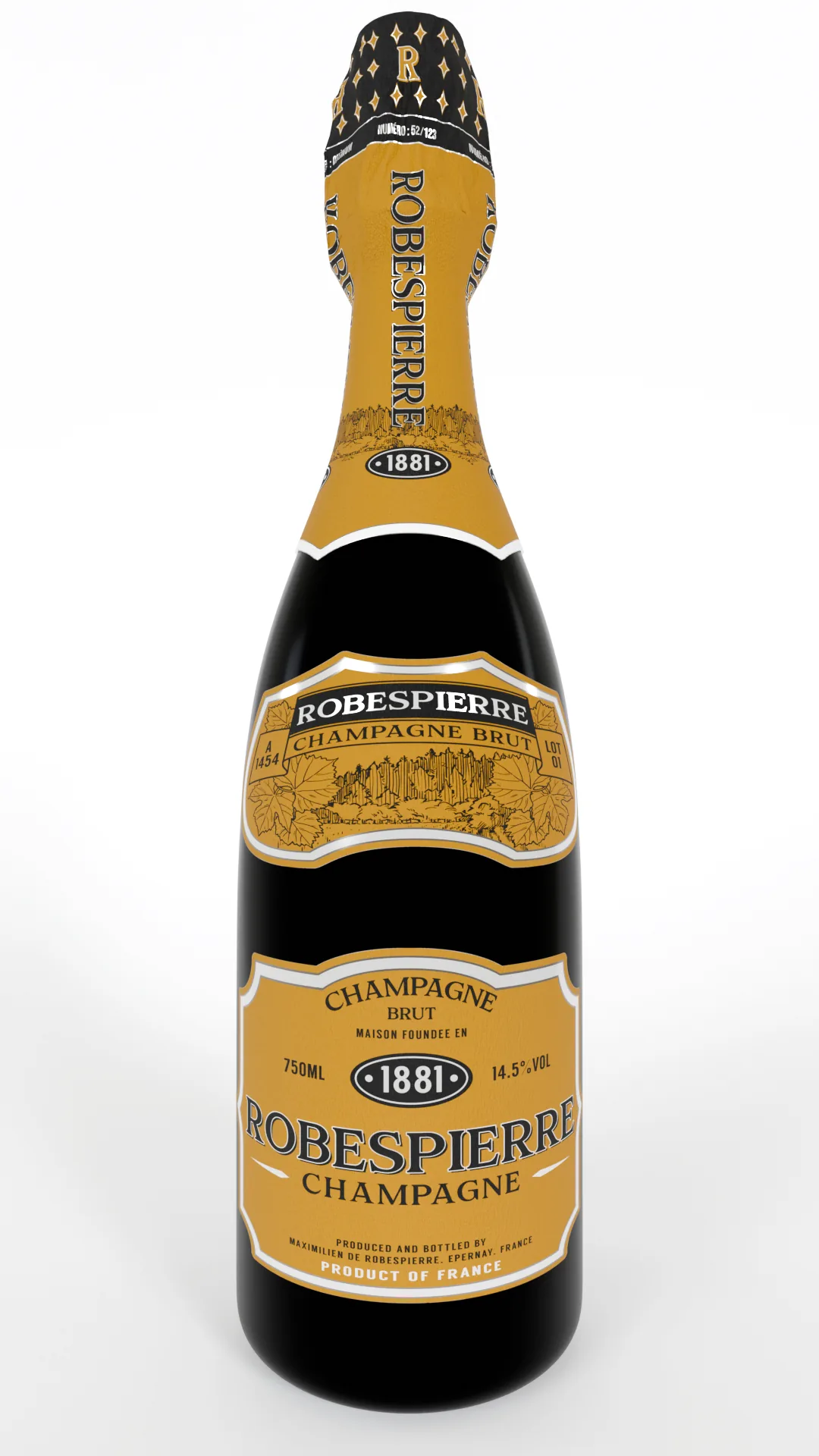 Champagne Robespierre — Studio render, white background
