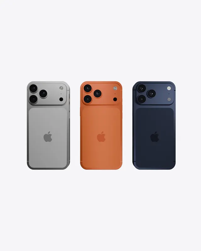 iPhone 17 Pro — L'iPhone 17 Pro modélisé au plus près du réel, en trois couleurs