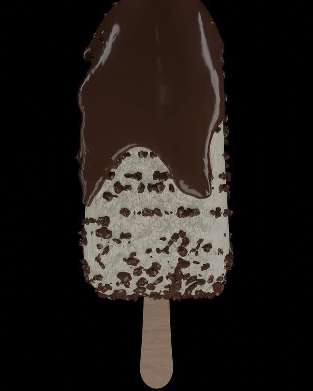 Yunm — Advertising and identity for a caramel ice cream with chocolate topping, entirely in Blender