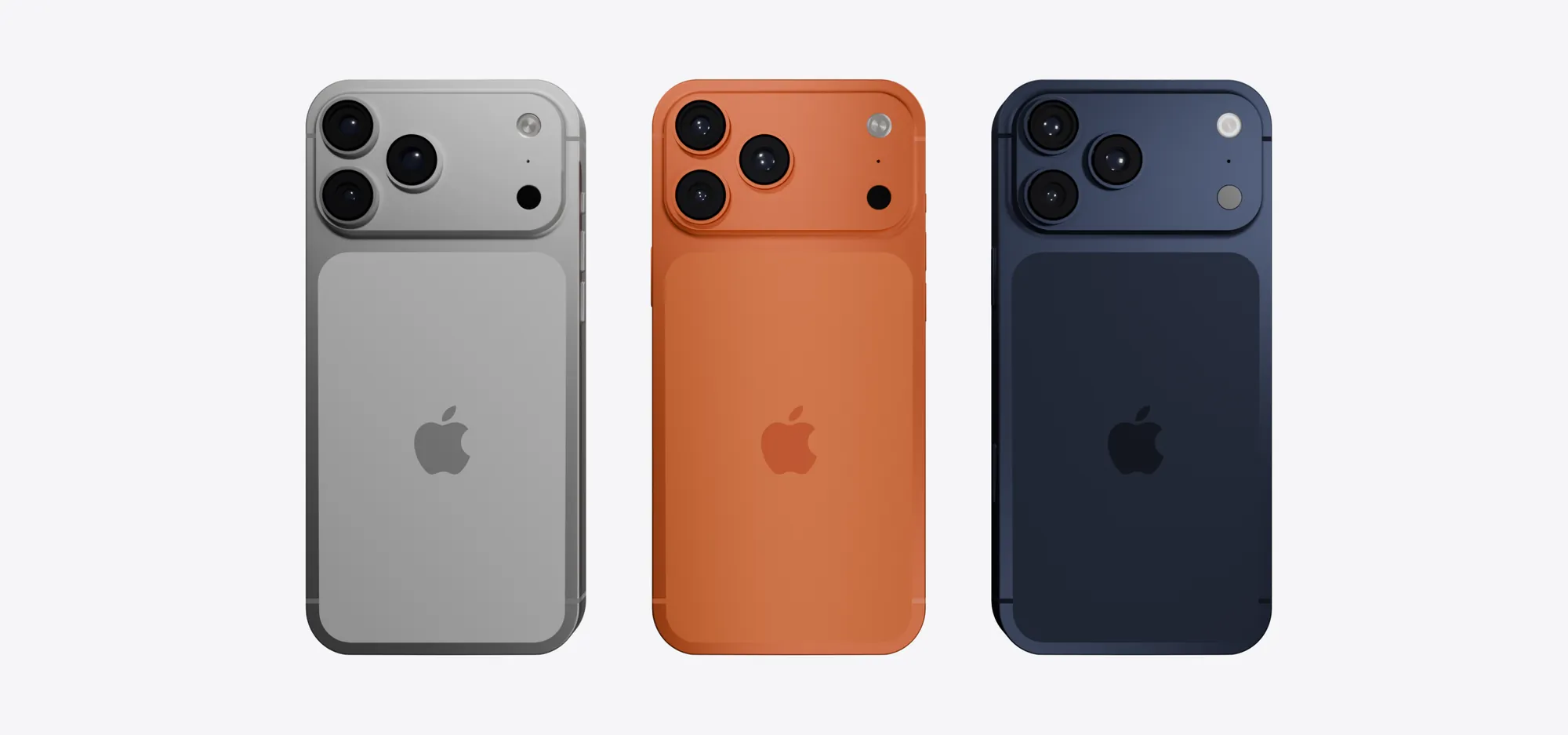 iPhone 17 Pro — L'iPhone 17 Pro modélisé au plus près du réel, en trois couleurs
